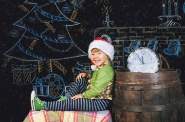 Küçük çocuk Noel iç poz Noel giysileri