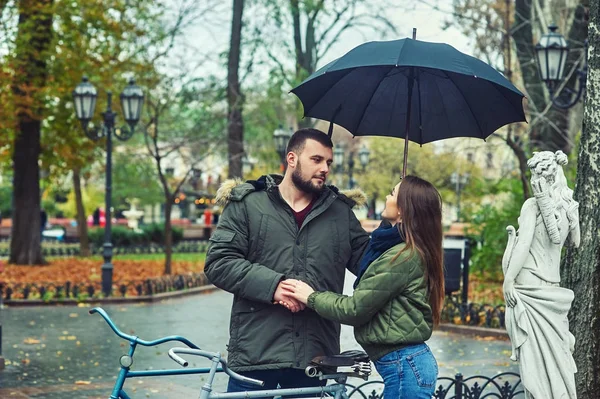 Young romantic couple in the city . A couple in love