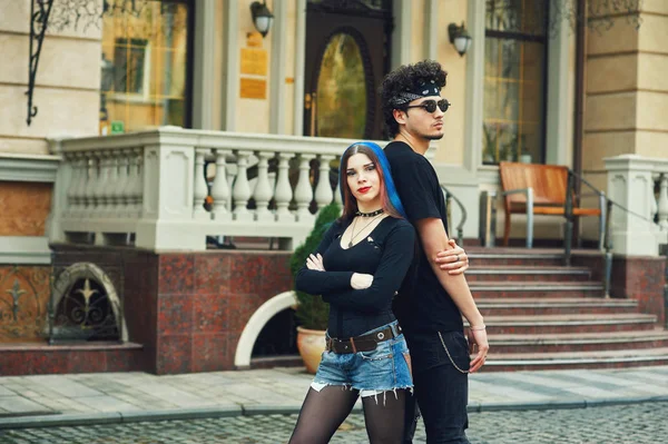 Stylish Fashionable Young Couple City Young People City — Stock Photo, Image