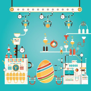 Renkli mutlu Paskalya fabrika modern vektör Illustration. IND