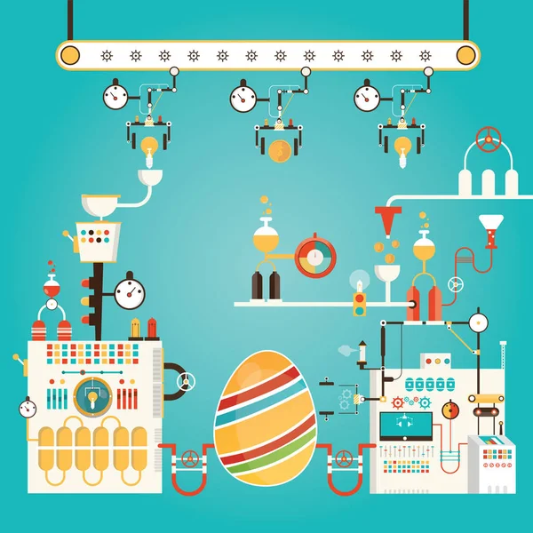 Modern vector illustration of Colorful happy easter factory. Ind — Stock Vector