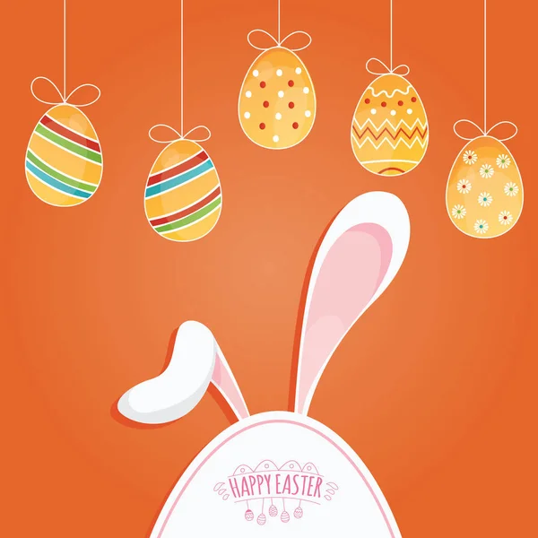 Modern vector illustration of Colorful Happy Easter with eggs and rabbits — Stock Vector