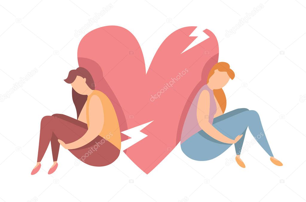 Vector concept of conflict or relationship problem in homosexual couple. Broken marriage. Conflicts between lgbt lesbian womans. Breaking up people. Family quarrel.