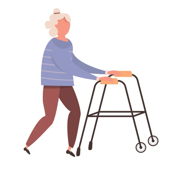 Ilustración vectorial moderna de anciana. Mujer mayor con bastón . — Vector de stock