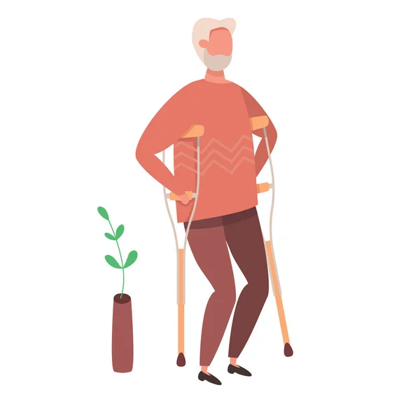 Ilustrație vectorială modernă a bătrânului om cu dizabilități. Un bătrân cu trestie de trestie. Izolat pe fundal alb . — Vector de stoc