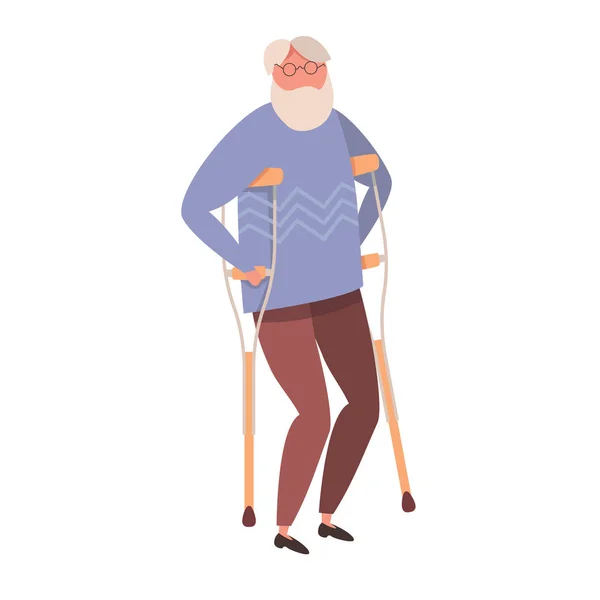 Ilustrație vectorială modernă a bătrânului om cu dizabilități. Un bătrân cu trestie de trestie. Izolat pe fundal alb . — Vector de stoc