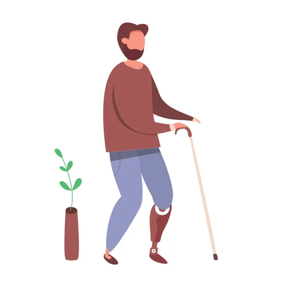 Modern vector illustration of Man with prosthetic leg. People with disabilities and healthy lifestyle concept. Handicapped man. — 스톡 벡터