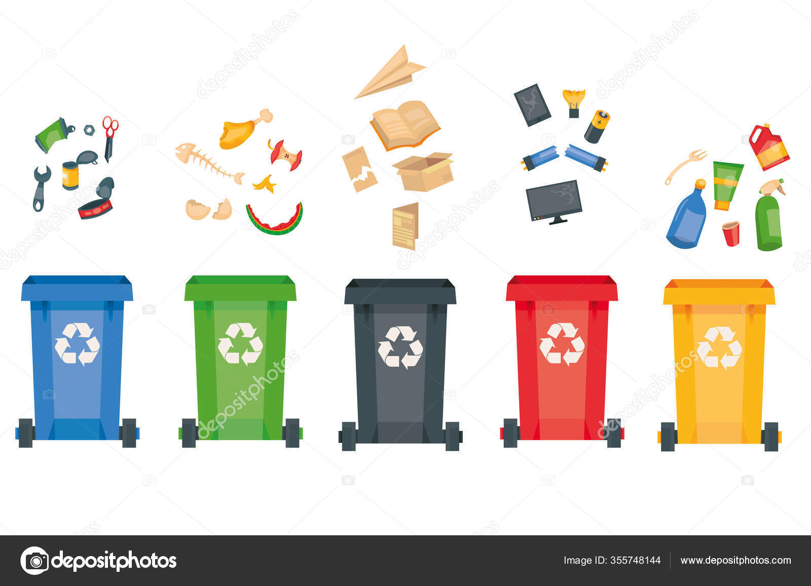 Rubbish bins for recycling different types Vector Image