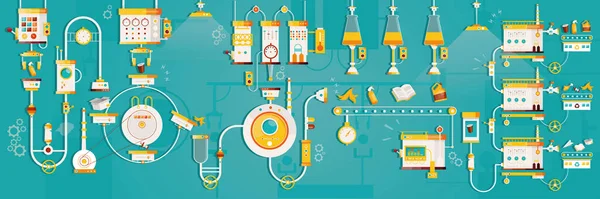 Ilustração vetorial moderna de triagem de lixo e fábrica de processamento. Reciclagem processo de conversão de resíduos em novo material. Fabricação de lixo. Tecnologia da indústria de reciclagem e limpeza . — Vetor de Stock