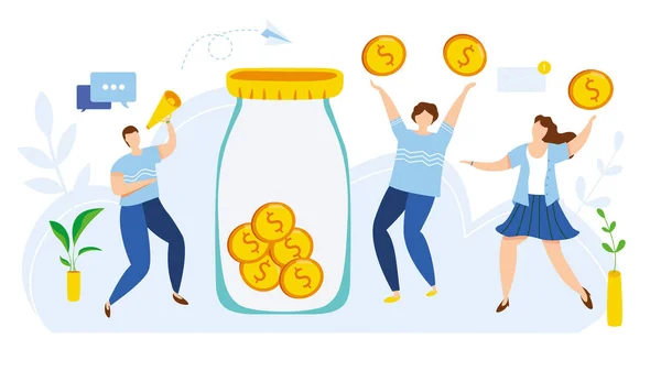 Modern vector illustration of Concept of charity and donation. Volunteers throw money symbol into a box for donations. — Stock Vector