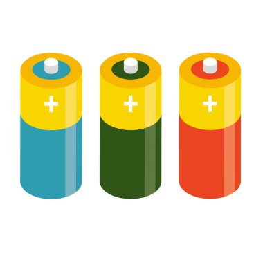 Vektör batarya takımı. Elektrik şarj teknolojisi. Enerji konsepti. Birleştirici alkali pil kümesi