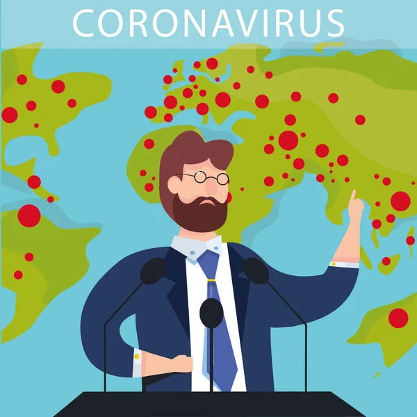 Legfrissebb Hírek Vektorillusztrációja Járványos Coronavirus Covid Elterjedt Világban Politikusok Orvosok — Stock Vector