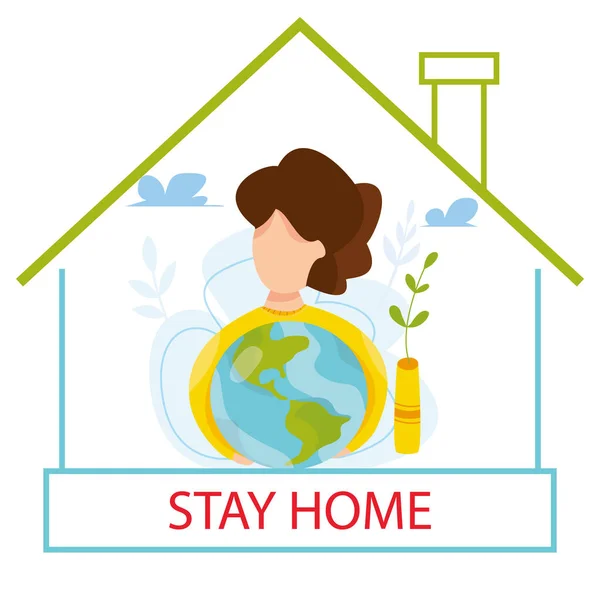 Vector Illustration Self Quarantine People Home Stay Home Concept Epidemic — Stock Vector