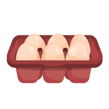 Tavuk yumurtası paketliyorum. Kutuda taze çiğ tavuk yumurtası var. Beyaz arka planda izole edilmiş. Sağlıklı ve doğal yiyecekler. Vektör illüstrasyonu.