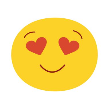 Aşık emoji vektör çiziminde gülümsüyor. Beyaz arka planda izole edilmiş. Mutlu duygu ifadesi. Sevimli gülen yüz ve kalpler.
