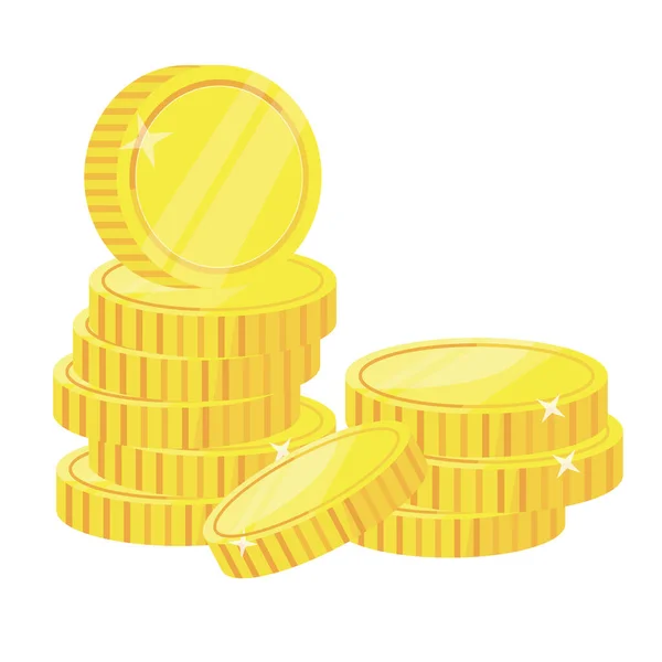 Monedas ilustración vector de dinero. Montón de monedas de oro apiladas. Aislado sobre fondo blanco . — Vector de stock