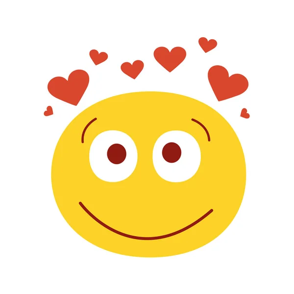 Sourire en amour emoji vecteur illustration. Isolé sur fond blanc. Joyeux visage émotionnel. Mignon visage souriant avec des cœurs . — Image vectorielle