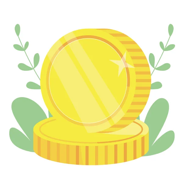 Monedas ilustración vector de dinero. Montón de monedas de oro apiladas. Aislado sobre fondo blanco . — Vector de stock