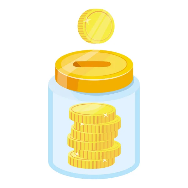 Glass jar with coins. Investment concept. Money savings vector illustration. Finance saving banner. Vector illustration, isolated on white background. Vector Graphics