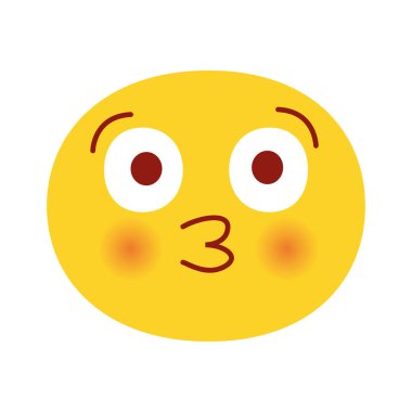 Öpüşme emoji vektör illüstrasyonu. Bir öpücük sembolüyle gülümse. Beyaz arka planda izole edilmiş. Utangaç surat..