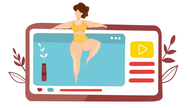 Vector of fitness course. Sport class at home. Online lesson with teacher. Lesson in mobile app. Quarantine epidemic. Working at home. Stretching and fitness exercises. Live streaming. Broadcast. Stock Vector