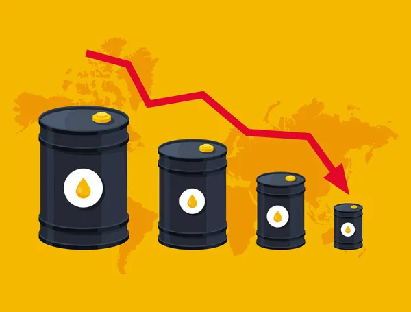 Oil price drop. Falling barrels. illustration of oil companies crisis vector. Petroleum industry concept. — Stock Vector