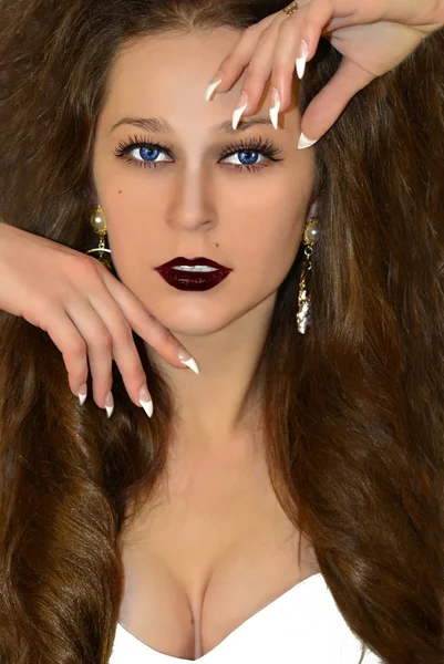 Gyönyörű Modell Friss Napi Smink Érzéki Glamour Portréja — Stock Fotó