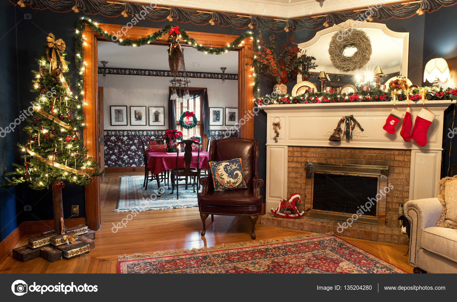 Interior Christmas Living Dining Rooms Stock Photo Image By Lawcain 135204280