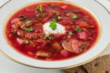 Ev yapımı geleneksel Rus borsch.