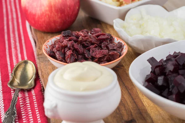 Ingredients for homemade, healthy, beet cranberry, apple salad. — Stock Photo, Image