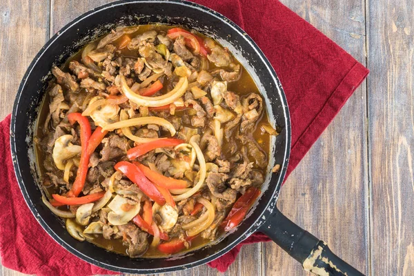 Close Skillet Roasted Beef Carnitas Vegetables — Stock Photo, Image