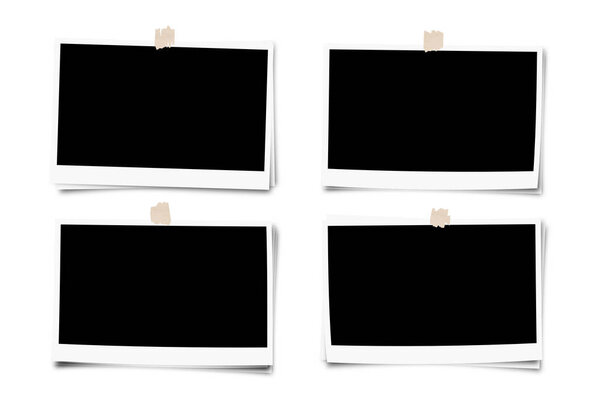 Set of photo frame with tape, isolated on white background