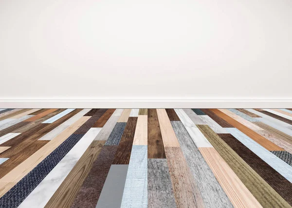 木製の床と白い壁、背景の空空間 — ストック写真