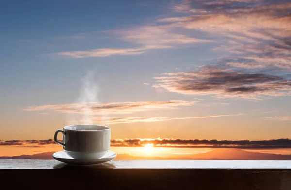 Morning hot coffee in sunrise — Stock Photo, Image