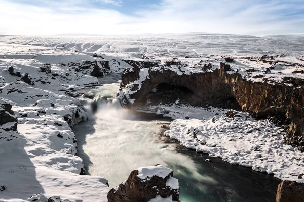 Χειμωνιάτικο Τοπίο Καταρράκτη Godafoss Χειμώνα Ισλανδία Ορόσημο — Φωτογραφία Αρχείου