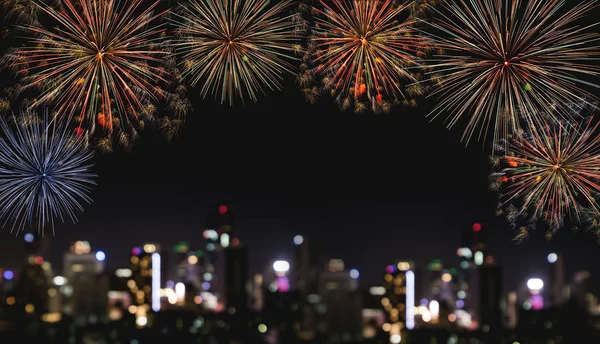 Festival Havai Fişekler Gece Şehir Bina Geceleri Işıkların Bokeh Tatil — Stok fotoğraf