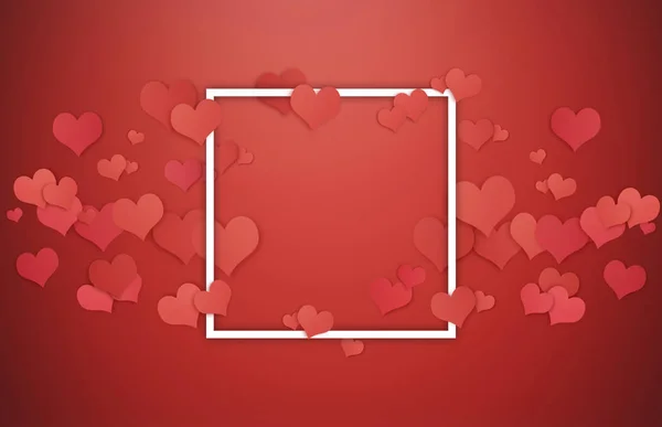 Valentines Background White Frame Red Hearts Red Background Center Blank — Stock Photo, Image