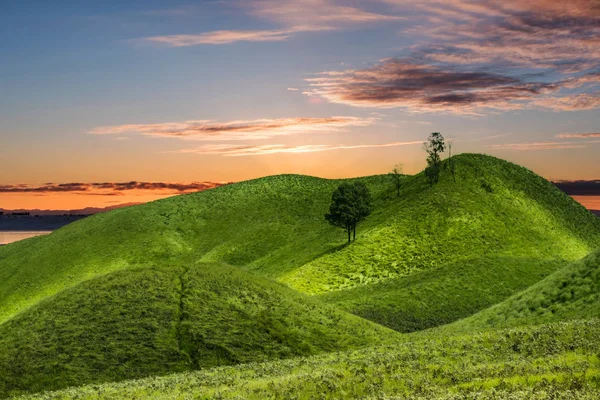 夕焼け空と緑の丘 — ストック写真