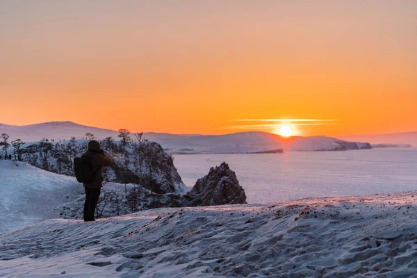 Deniz Baykal Rusya Federasyonu Kış Günbatımı Manzara Fotoğrafçı Alarak Fotoğraf — Stok fotoğraf