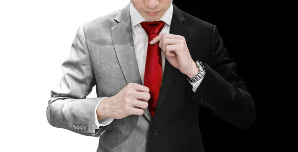 Empresario Traje Blanco Negro Atado Corbata Roja Aislado Sobre Fondo — Foto de Stock