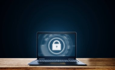 Cyber internet güvenlik sistemi. Kilit simgesi teknoloji bilgisayar dizüstü bilgisayar ekranında
