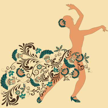 bir dansçı bir desen ve çiçeklerle silüeti