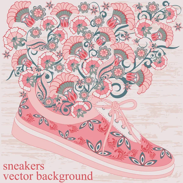 Zapatillas Con Patrón Flores — Vector de stock