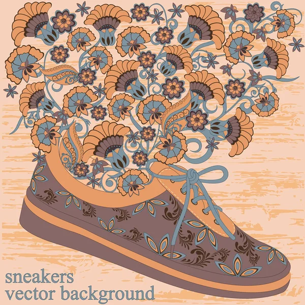 Zapatillas Con Patrón Flores — Vector de stock