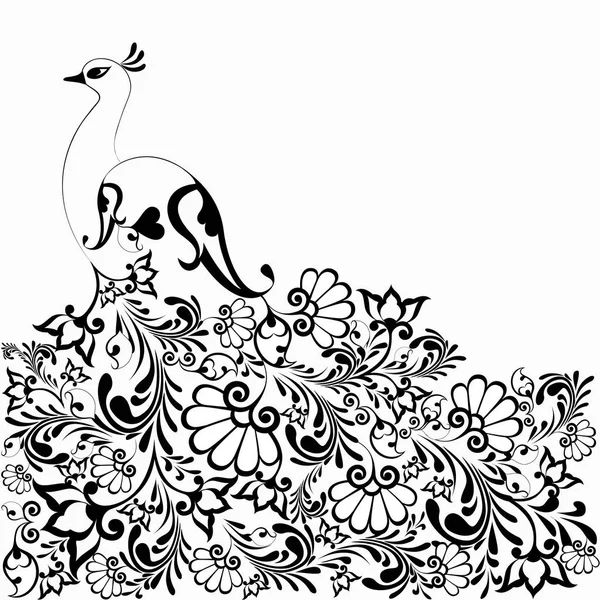 Silhuetten Påfågel Med Ett Blommönster — Stock vektor