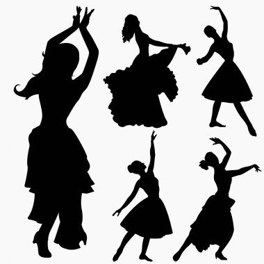 set of silhouettes of dancers clipart