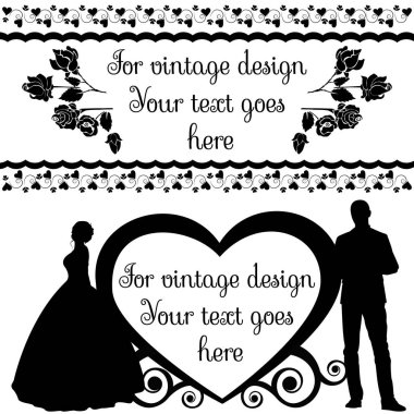 Gelin ve damat çerçeve arka plan üzerinde silüeti