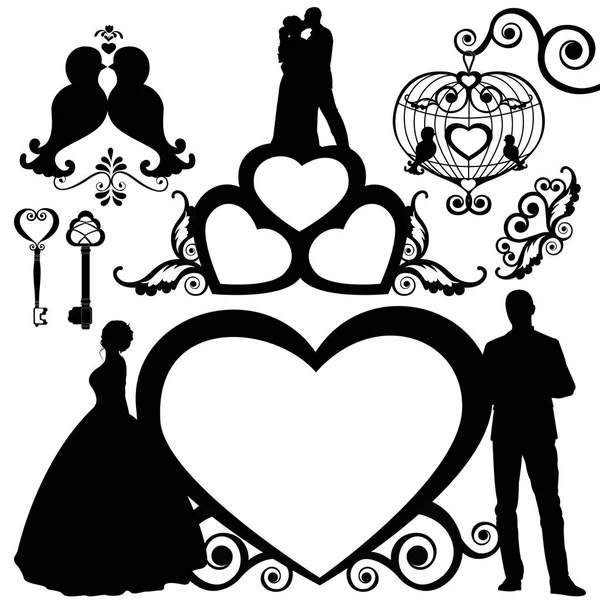 Silhouette Couple Background Heart — Stock Vector