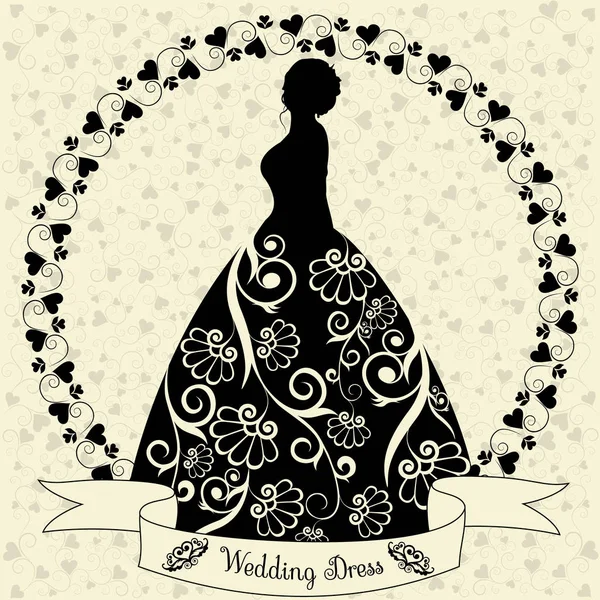 Silhouette Mariée Dans Une Robe Avec Motif — Image vectorielle