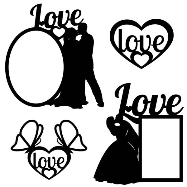 Set Frames Couples Hearts — Stock Vector